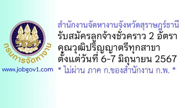 สำนักงานจัดหางานจังหวัดสุราษฎร์ธานี รับสมัครลูกจ้างชั่วคราว 2 อัตรา