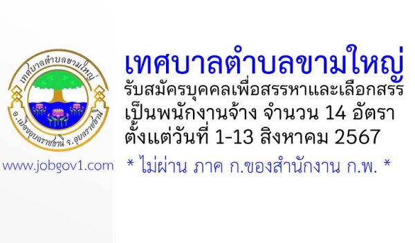 เทศบาลตำบลขามใหญ่ รับสมัครบุคคลเพื่อสรรหาและเลือกสรรเป็นพนักงานจ้าง 14 อัตรา