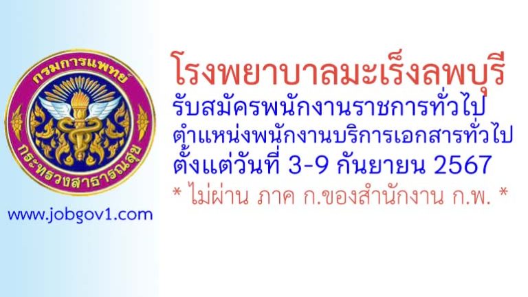 โรงพยาบาลมะเร็งลพบุรี รับสมัครพนักงานราชการทั่วไป ตำแหน่งพนักงานบริการเอกสารทั่วไป