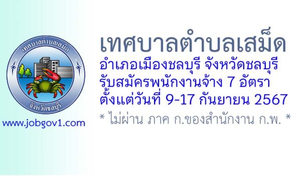 เทศบาลตำบลเสม็ด รับสมัครบุคคลเพื่อสรรหาและเลือกสรรเป็นพนักงานจ้าง 7 อัตรา