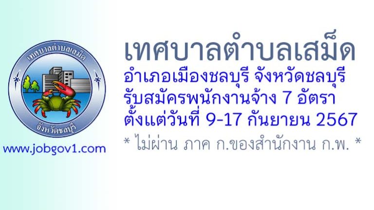 เทศบาลตำบลเสม็ด รับสมัครบุคคลเพื่อสรรหาและเลือกสรรเป็นพนักงานจ้าง 7 อัตรา