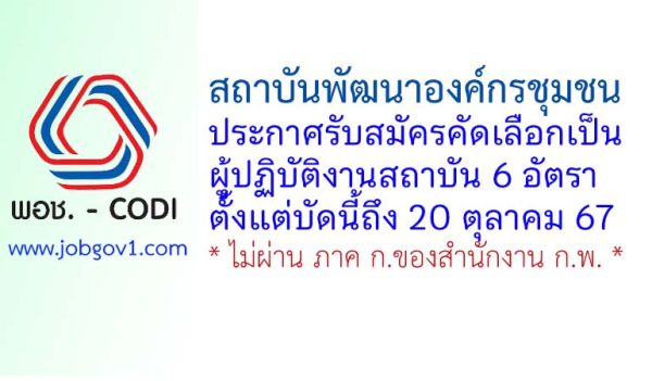 สถาบันพัฒนาองค์กรชุมชน (องค์การมหาชน) รับสมัครคัดเลือกบุคคลทั่วไปเพื่อเป็นผู้ปฏิบัติงานสถาบัน 6 อัตรา