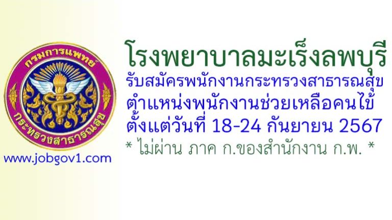 โรงพยาบาลมะเร็งลพบุรี รับสมัครพนักงานกระทรวงสาธารณสุขทั่วไป ตำแหน่งพนักงานช่วยเหลือคนไข้