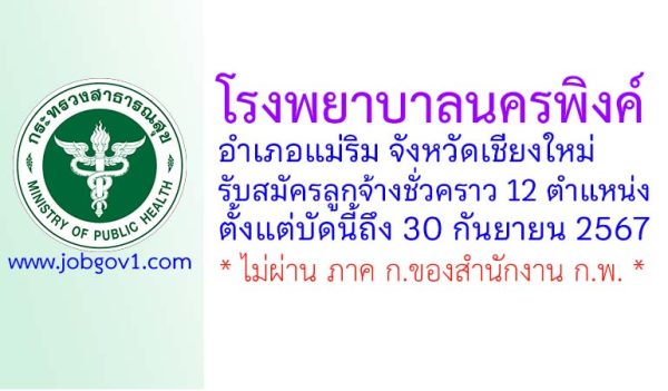 โรงพยาบาลนครพิงค์ รับสมัครบุคคลเพื่อเลือกสรรเป็นลูกจ้างชั่วคราว 12 ตำแหน่ง