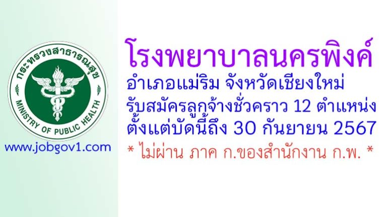 โรงพยาบาลนครพิงค์ รับสมัครบุคคลเพื่อเลือกสรรเป็นลูกจ้างชั่วคราว 12 ตำแหน่ง