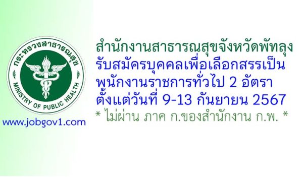 สำนักงานสาธารณสุขจังหวัดพัทลุง รับสมัครบุคคลเพื่อเลือกสรรเป็นพนักงานราชการทั่วไป 2 อัตรา