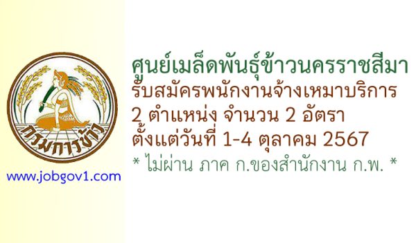 ศูนย์เมล็ดพันธุ์ข้าวนครราชสีมา รับสมัครพนักงานจ้างเหมาบริการ 2 อัตรา