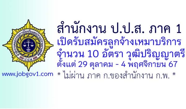 สำนักงาน ป.ป.ส. ภาค 1 รับสมัครลูกจ้างเหมาบริการ 10 อัตรา