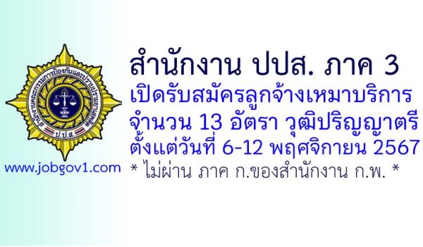 สำนักงาน ปปส. ภาค 3 รับสมัครลูกจ้างเหมาบริการ จำนวน 13 อัตรา