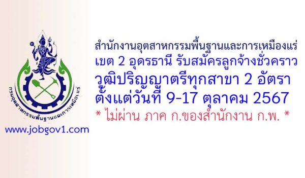 สำนักงานอุตสาหกรรมพื้นฐานและการเหมืองแร่ เขต 2 อุดรธานี รับสมัครลูกจ้างชั่วคราว 2 อัตรา