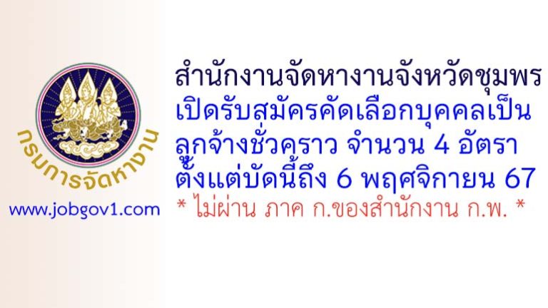 สำนักงานจัดหางานจังหวัดชุมพร รับสมัครลูกจ้างชั่วคราว จำนวน 4 อัตรา