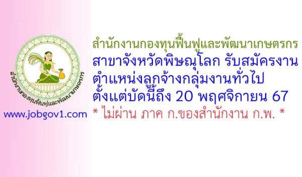 สำนักงานกองทุนฟื้นฟูและพัฒนาเกษตรกร สาขาจังหวัดพิษณุโลก รับสมัครงาน ตำแหน่งลูกจ้างกลุ่มงานทั่วไป