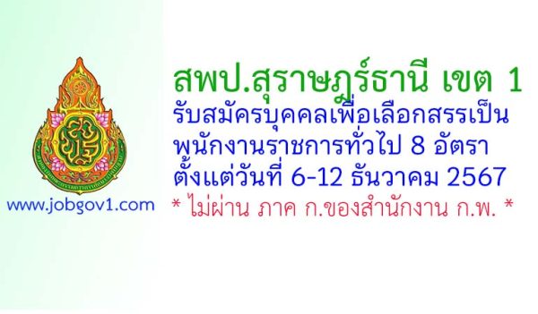 สพป.สุราษฎร์ธานี เขต 1 รับสมัครบุคคลเพื่อเลือกสรรเป็นพนักงานราชการทั่วไป 8 อัตรา